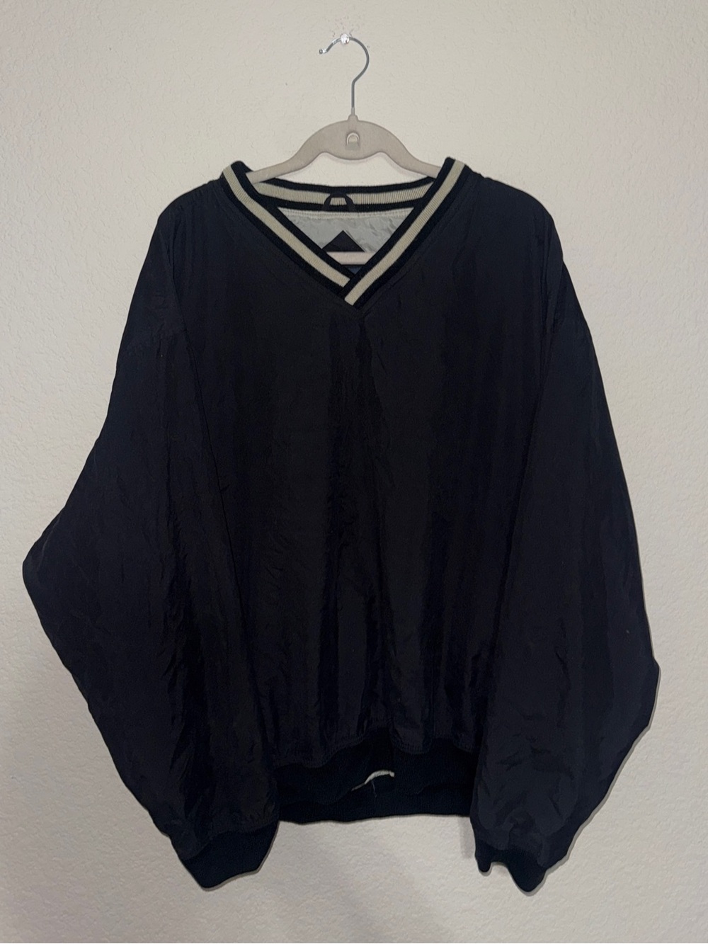 Vintage Harvard Square Black V-Neck Pullover Windshirt Jacket Size L